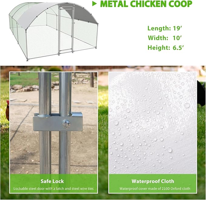 Large Metal Chicken Coop Walk-in Poultry Cage with Water-Resident and Anti-UV Cover Duck Rabbit Cat House Outdoor Chicken Run Pen with Round Roof