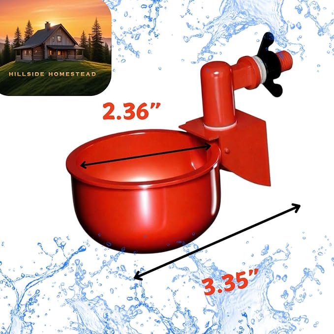 Chicken water cups by Hillside Homestead 8pk + Free Extras | Leak Resistant Automatic Chicken Waterer Cups for Baby chick supplies & Other Poultry | Fits 5 gallon buckets & DIY chicken water dispenser