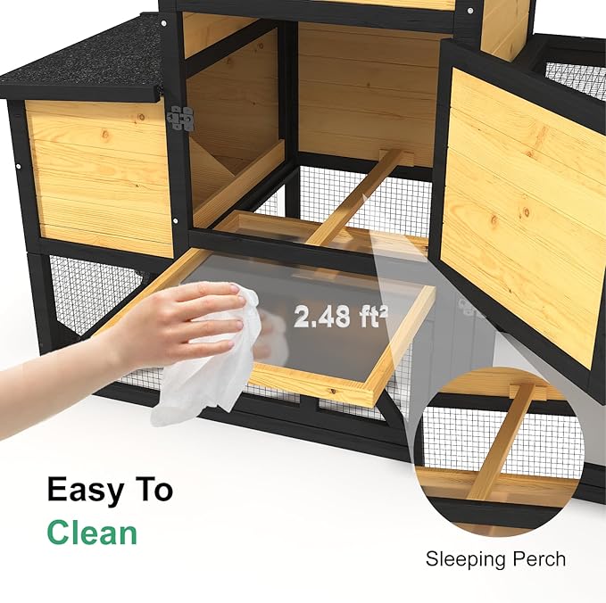 80'' Chicken Coop with Nesting Box, Outdoor Duck Coop, Chicken House for Outside, Wooden Chicken Coops with Run & Waterproof Asphalt Roof, Wheels, Removable Tray and Hanging Chicken Feeder