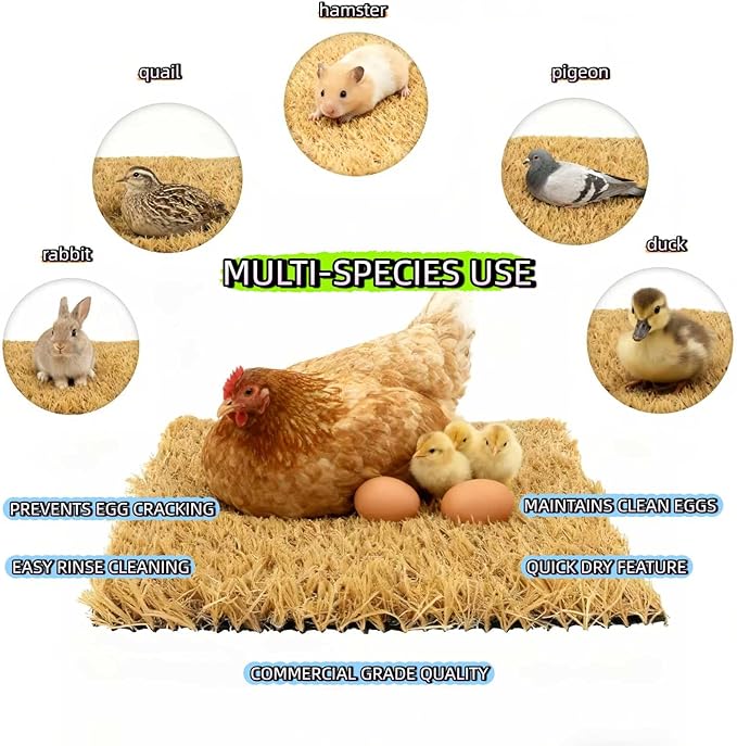 Chicken Nesting Box Pads 4 Pack 12x12 Inch - Waterproof Washable Hen Nesting Pads, Easy Clean Reusable Nest Boxes Liners, Fake Grass Mat Artificial Indoor Turf with Drain Holes