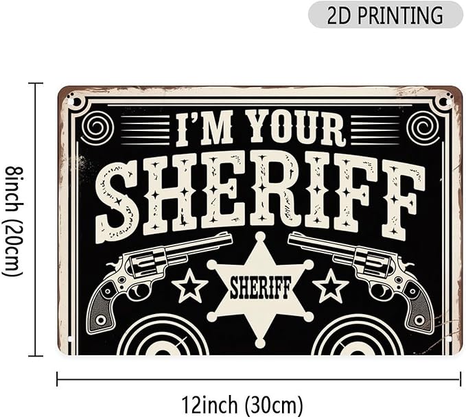 Sheriff Western Decor Tin Sign Vintage Sheriff Wild West Metal Sign Print Aesthetic for Garden Yard Bar Porch Home Bedroom Kitchen Wall Decor Gift 8 X 12 in