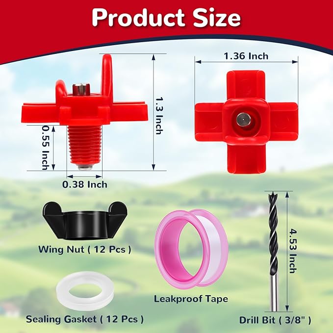 12 Pcs Chicken Waterer Nipples, Horizontal Chicken Waterer Nipples with Drill Bits, Automatic Poultry Nipple Watering for Poultry Coop Ducks, Non Leak