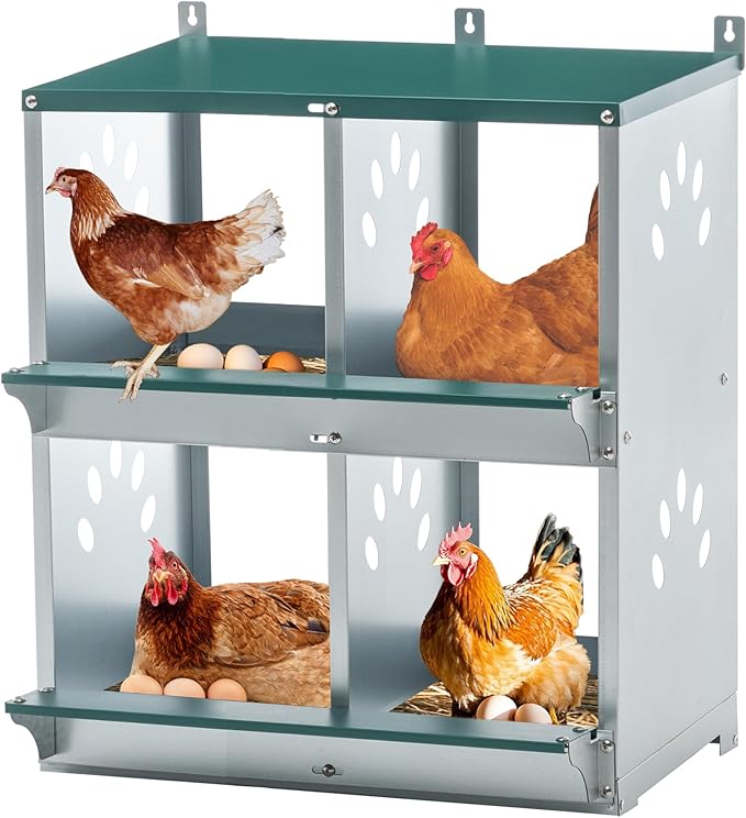 4 Compartment Chicken Nesting Boxes, Metal Nesting Boxes Wall Mount Chicken Egg Laying Box for Different Chicken Breeds