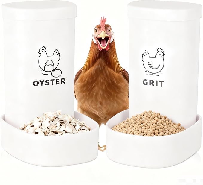 2-Pack Chicken Grit and Oyster Shell Feeder, No Waste Hanging Poultry Feeders for Outdoor Use, Plastic Chicken Feeder for Chickens, Hens, Chicks & Ducks