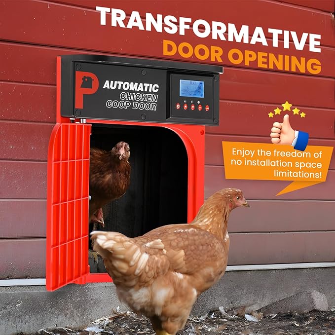 Automatic Chicken Coop Door, Upgrade Door Opening, Solar Powered Chicken Door, Light Sensor&Timer, Remote Control, Multiple Power Options with Solar Panel