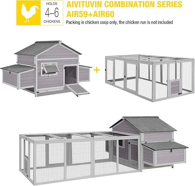 Aivituvin Chicken Coop Duck House with Dual Nesting Boxes for 4-6 Chickens Compatible with Automatic Chicken Coop Door and Extra Run 67.3" L x 36.8" W x 40.6" H