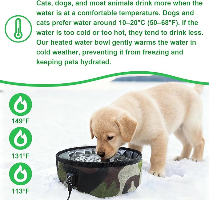 3L Heated Water Bowl for Pets –Foldable, Waterproof for Dogs, Cats, Squirrels, Rabbits, Chickens, and Birds – Winter Outdoor Use – Keeps Water from Freezing in Snowy Weather
