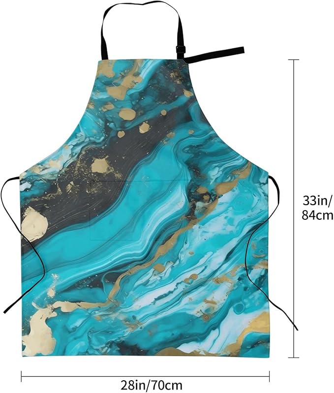 Aprons for Women with Pockets Waterproof Apron Adjustable Bib Turquoise Blue Gold Marble Apron Chef Apron