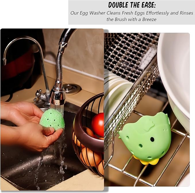 Dinosaur Egg and Vegetable Washer, 2.17 Inches, Food-Grade BPA-Free, Yellow (1, Green)