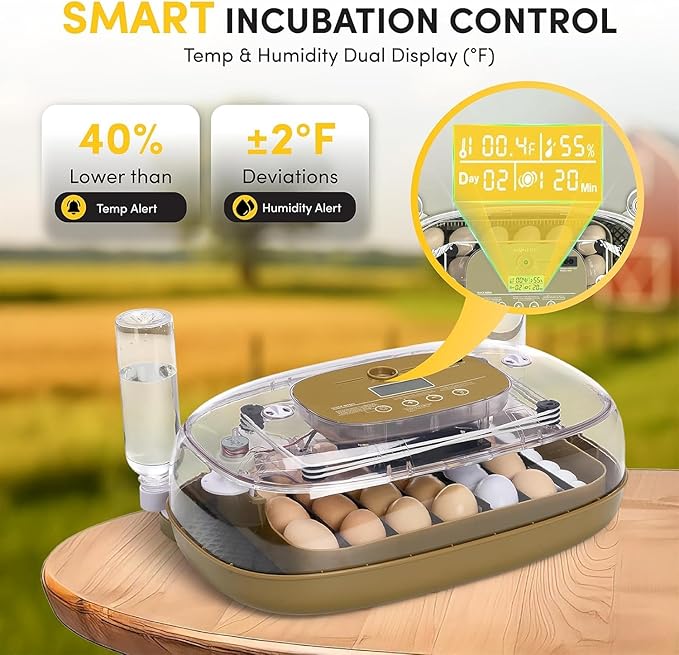 24 Egg Incubator, Incubators for Hatching Eggs with Fully Automatic Turner & Candler, Smart Temperature & Humidity Control, 360° View, Hatching Chicken, Duck, Quail, Goose Eggs for Farm, Home, School