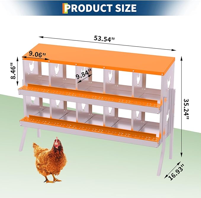 Chicken Nesting Box,10 Compartments Galvanized Steel Metal Chicken Laying Box with Roll Out Egg Collection,Wall Mount Chicken Nesting Boxes,Easy Egg Collection, Hen Roosting Boxes