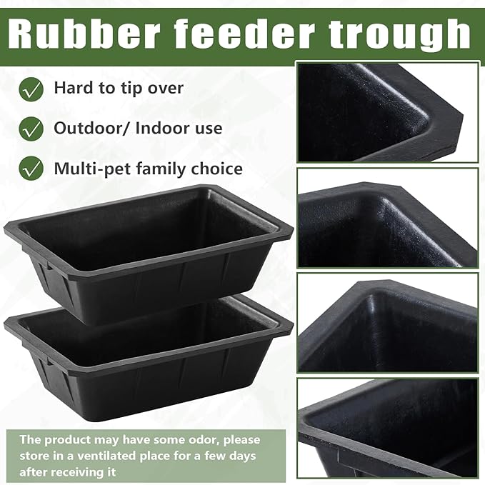Sadnyy 3 Pcs Rubber Feeder Pan, Horse Feed Bucket Rubber Feed Pan Large Utility Heavy Duty Horse Trough Feeder for Goats Horses Livestock Animal Feeding (10.56 Qt/ 2.5 Gallon)