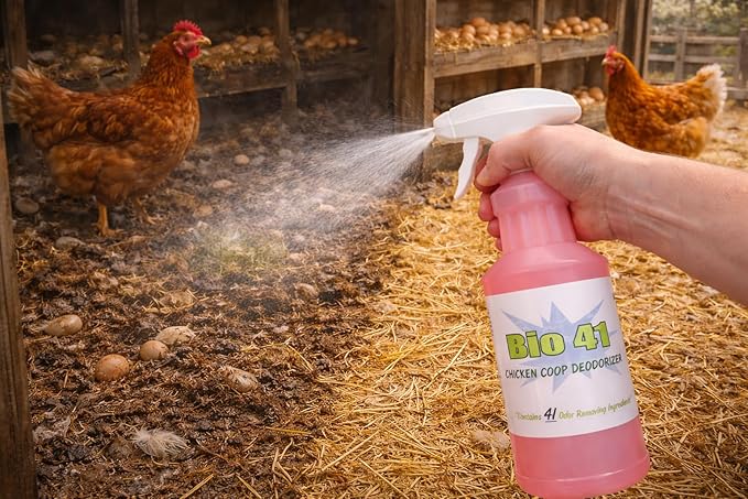 Chicken Coop Deodorizer - All Natural Ingredients for Ammonia Control and Odor Eliminator for Poultry - Works in Coops, Brooders, Nest Boxes, Waste Areas, Roosting Areas, Bedding - 32 oz Spray Bottle
