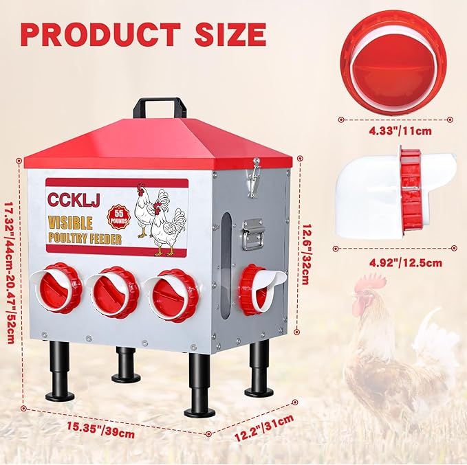 8-Port Poultry Feeder for Backyard Flocks – Holds 55 LBS, Stops Pecking Order Bullying, Adjustable Height, Galvanized Steel & Stainless Steel