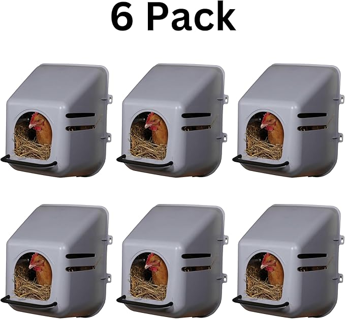 Miller 6 Pack of Large Wall Mount Egg Nesting NEST Boxes with Perch for Chicken COOP Hen House Poultry