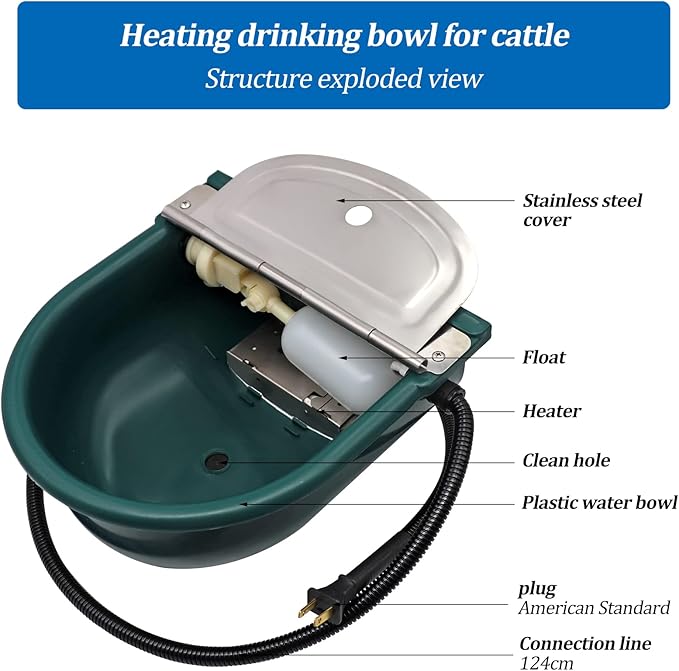 Automatic Heated Dog Water Bowl Outdoor Large Breed, Livestock Heated Waterer Automatic Pet Waterer for Dogs &Cat with Float Valve Thermal-Bowl Winter Livestock Water for Chicken Cow Goat Sheep Pig