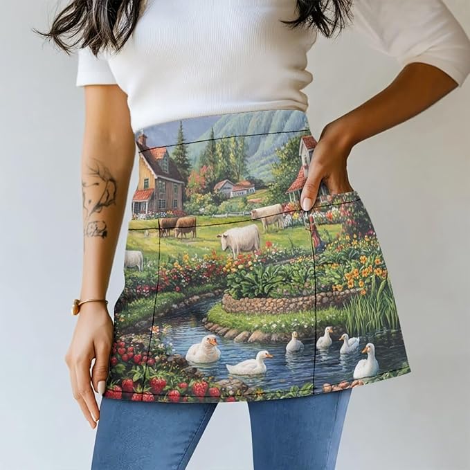 Waistress Apron with Pockets Coffee Waiter Apron Long String Chef Half Aprons for Cooking Kitchen Hairdresser