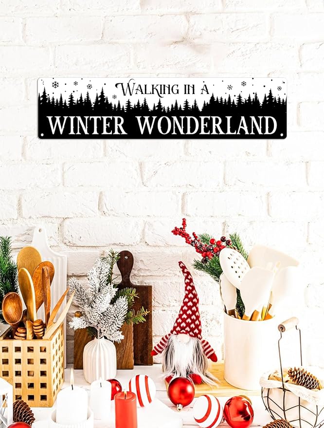 Walking in a Winter Wonderland Metal Tin Sign Christmas Plaque Sign Vintage Wall Decoration Home Bar Kitchen Cafe Bar Farmhouse Wall Art Sign 4x16 Inch
