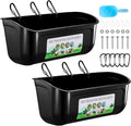 2 Pack Large Goat Feeder, Duck Chicken Feeder Waterer, Hanging Fence Feed Trough with Clips for Goat, Sheeple, Piglet, Gooses, Turkeys, Dog Livestock Poultry, Feed Scoop Included, Black