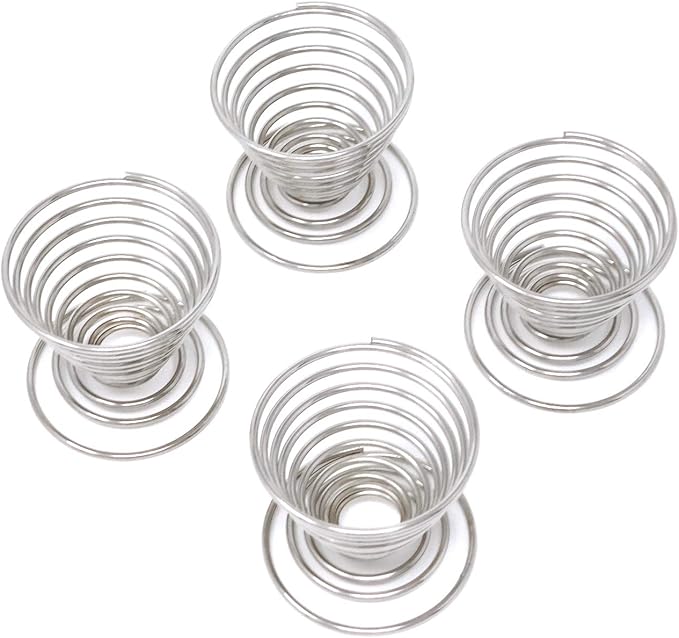 Honbay 4PCS Stainless Steel Spring Wire Tray Egg Cups Holder Serving Cup Egg Tray for Egg (silver)
