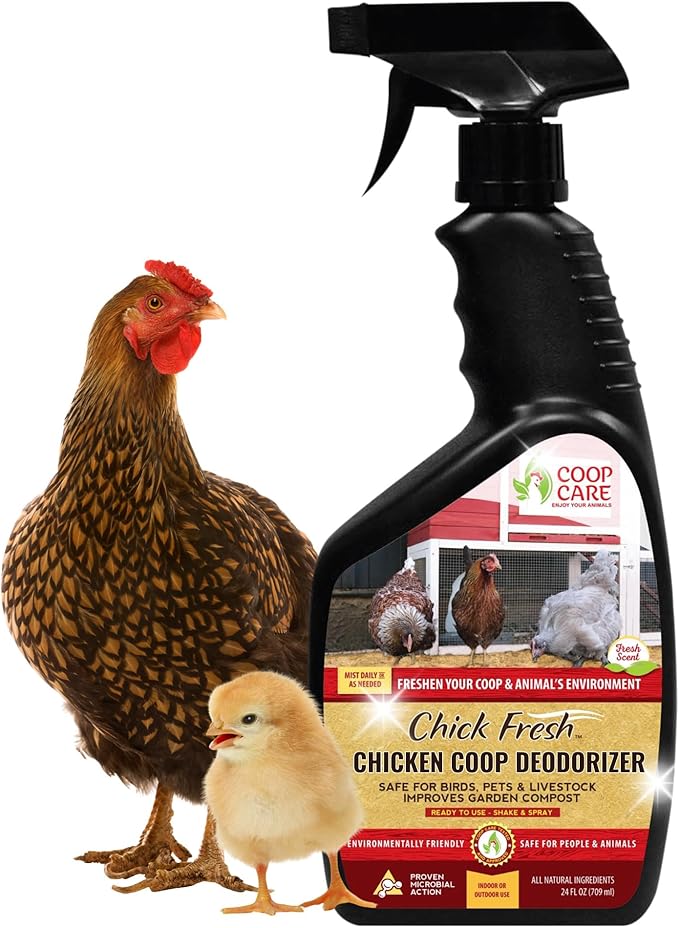 Chick Fresh - Odor Control Spray for Backyard Chickens. Eliminator of Chicken Coop & Brooders Odor & Ammonia! 24 oz Poultry Spray Bottle Poultry Supplies from