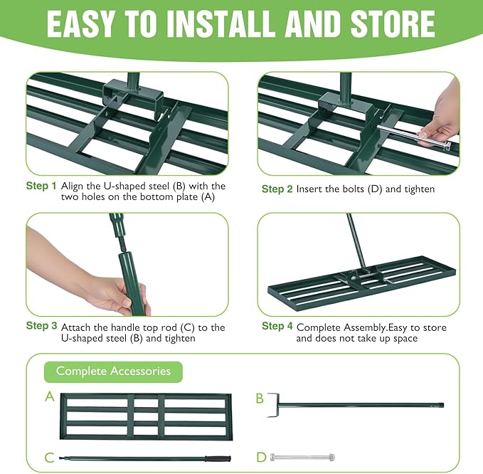 Yesker Lawn Leveling Rake 42 Inch for Soil Yard Leveling Rake with 42"x10" Ground Plate 72" Steel Handle Effort-Saving Heavy Duty Ground Leveler Tool for Backyard Garden Farm Golf Course Landscaping