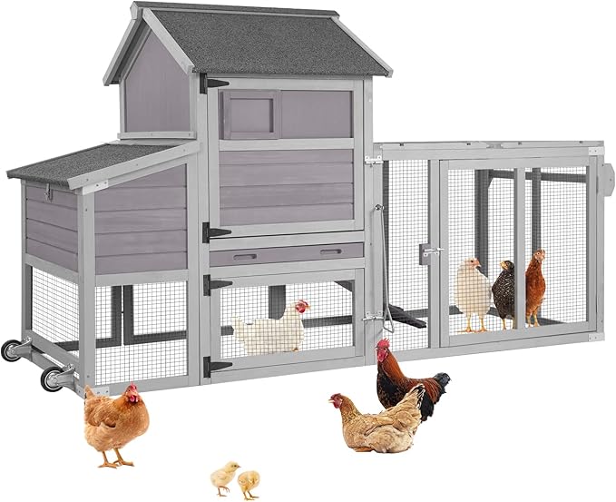 Mobile Chicken Coop for 2-4 Chickens – Weather-Resistant Wooden Hen House with Wheels, Nesting Box, Leakproof Tray & UV-Protected Roof