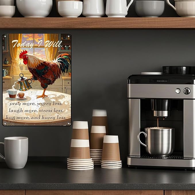 Chicken Metal Signs Rooster Kitchen Wall Decor Today I Will Pry More Worry Less Metal Sign Poster 12x16 Inch Funny Chicken Coop Accessories Rooster Home Garden Farm Yard Decor