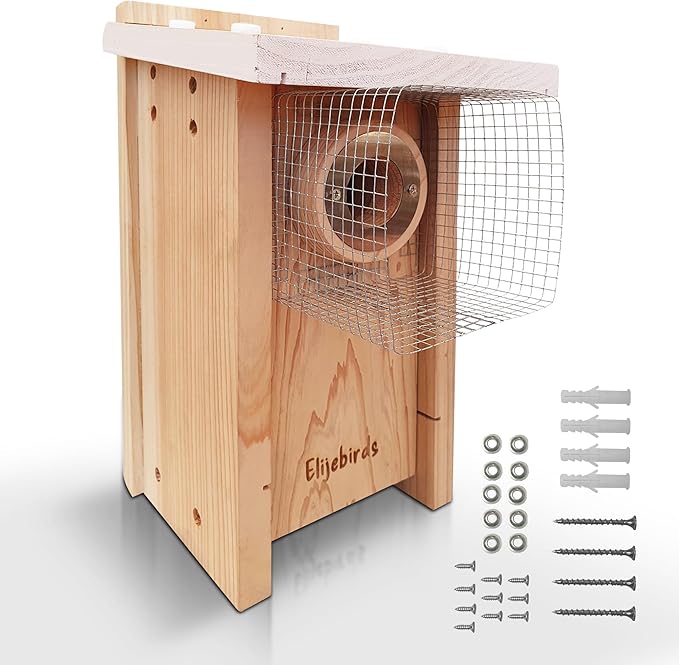 Premium Cedar Bluebird House for Outside - Wooden Bird Box with White Painted Roof & Noel Guard Predator Protection - Durable Birdhouses for Outdoors & Blue Bird Nesting