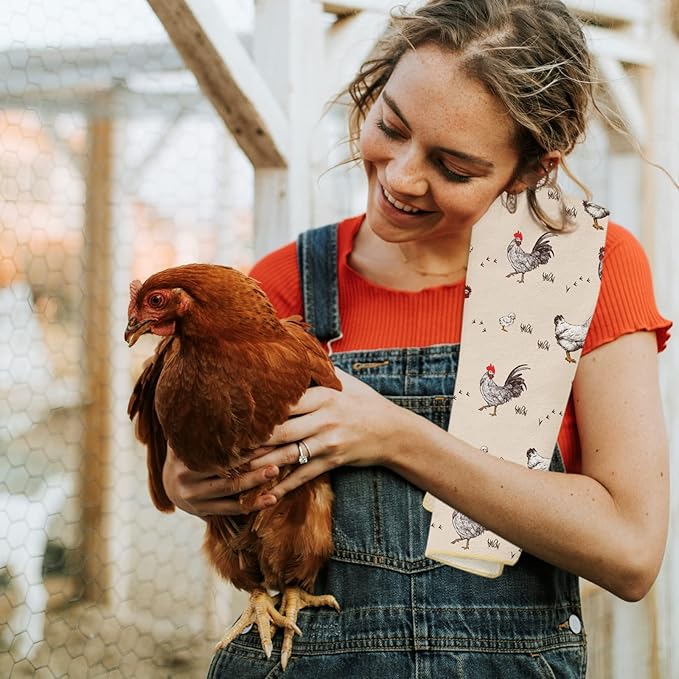 Cheroloven Chicken Kitchen Towels, 2 Pack Vintage Dish Towels, Chicken Mom Gifts for Women, Farmhouse Kitchen Bathroom Decor, Birthday Housewarming Gifts for Rooster Lovers