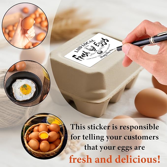 60Pcs 2" x 4" Fresh Egg Labels Chicken Egg Cartons Stickers Rectangle White Paper Self Adhesive Packaging Decals Tags for Box Containers Business Farmhouse Markets Shops Supplies