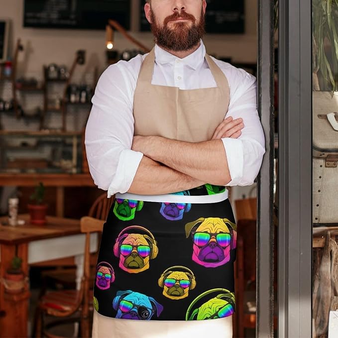 Half Apron with 3 Pockets Chef Cooking Kitchen Restaurant Aprons for Women Men