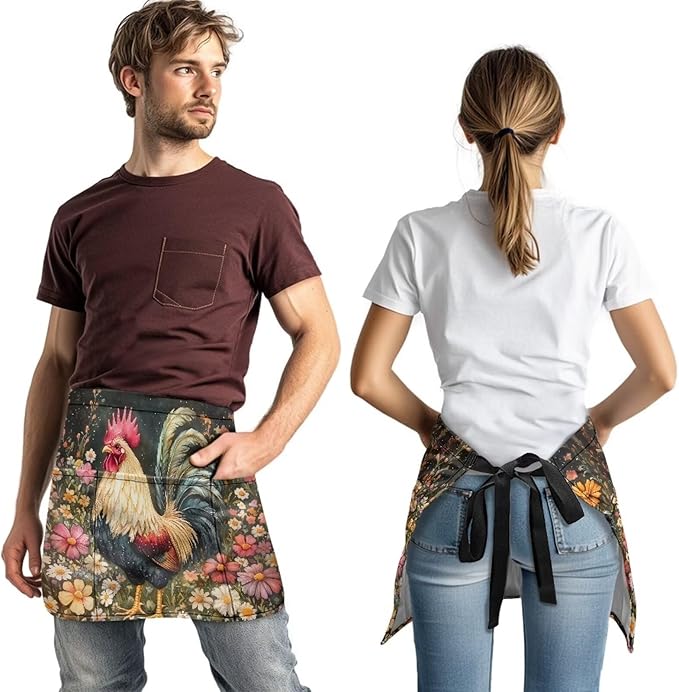 Waist Apron with 3 Pockets Waterproof 13 Inch Short Half Waist Aprons Women Men Server Aprons Waitress Waiter Apron