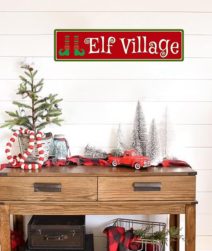 Christmas Village Metal Tin Sign Christmas Plaque Sign Vintage Wall Decoration Home Bar Kitchen Cafe Bar Farmhouse Wall Art Sign 4x16 Inch