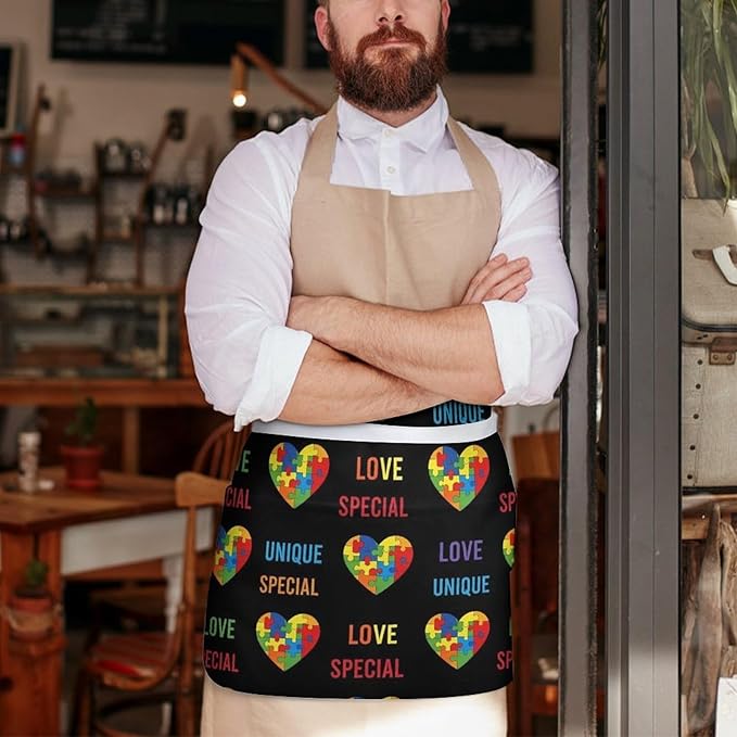 Half Apron with 3 Pockets Chef Cooking Kitchen Restaurant Aprons for Women Men