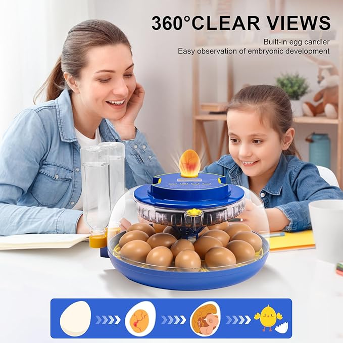 18 Egg Incubators for Hatching Eggs，360°Airflow Circulation System Incubator with Automatic Egg Turner and Humidity Control，Incubator for Chicken Eggs for Hatching Chicken Duck Goose Quail Turkey
