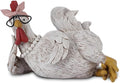 Resin Chicken Figurine with Glasses – Distressed Faux Taxidermy – Resin & Metal Animal Sculpture – Country Western Themed Party Decorations – Farmhouse Style Decor for Home, Office Desk & More