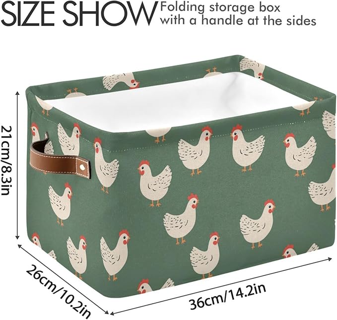 Hen Farm Birds Storage Basket Canvas Fabric Collapsible Storage Bins Box Organizer Waterproof for Home Bedrooms 1 Pack