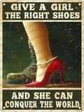 Funny Retro Vintage Veteran Metal Sign Female Veteran Give A Girl The Right Shoes Military Metal Poster Home Kitchen Bar Pub Garden Garage Aluminium Sign Art Wall Decor 16x12 Inch