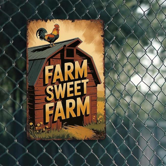 HSFHXY Rustic Farm Charm Motif - Farm Sweet Farm Motif 8x12 Inch Vintage Aluminum Metal Tin Signs-For Backyard Patio Porch Kitchen Living Room Wall Decor