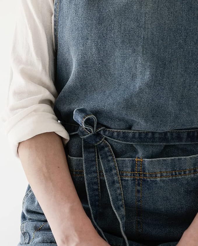 Adjustable Bib Apron with Large Pockets, Cotton Denim Gardening Apron Cross Back Work Jean Apron for Women Men(Style A, Deep Blue)
