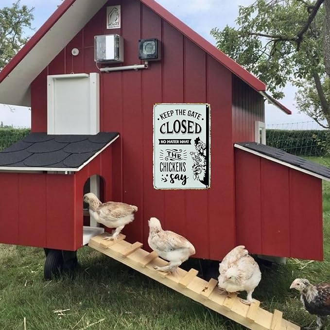 Warning Chicken Signs for Coop Funny Outdoor-Keep The Gate Closed No Matter What The Chickens Say Vintage Tin Signs for Chicken Coop Farm Outdoor Garden Yard Fence,8x12inch