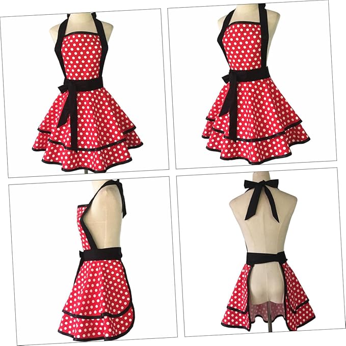 VILLCASE Cotton Hanging Neck Apron Double Layer Dotted Design Lightweight Comfortable Cooking Bib for Men Women Kitchen Work Hotel Use