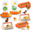 Chicken Feeder and Waterer Set,Automatic 1L Chick Feeder and Waterer with 2 Wooden Perch,Baby Chicks Supplies for Ducks,Quail,Small Poultry Coop Accessories