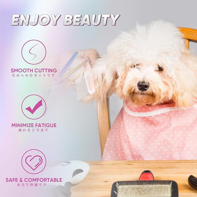 7" Dog Grooming Scissors Kit Multicolour, Premium Japanese 440C Stainless Steel Straight Scissors, Thinning Shears, Curved Scissor, Chunker Shears with Steel Comb for Precise Styling