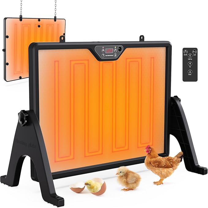 Dual-Sided Chicken Coop Heater for Winter, 180W Adjustable Temperature with Digital Display Panel, 360° Adjustable Angle, Timer & Cycle Mode, Built-in Light, 16 x 12 Inch Heat Plate for Chicken Coop