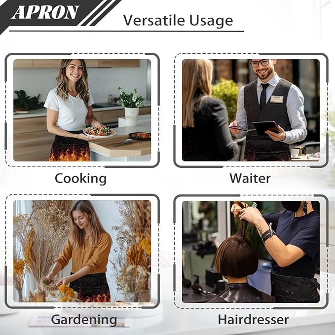 Waist Apron with 3 Pockets Waterproof 13 Inch Short Half Waist Aprons Women Men Server Aprons Waitress Waiter Apron