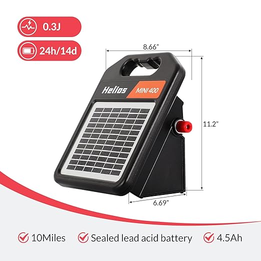 Solar Electric Fence Set: MINI400 + MINI250 Solar Electric Fence Charger, 0.3Joule & 0.18Joule for Versatile Protection