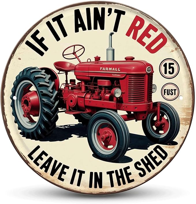 Tractor tin sign, Vintage Farm Vehicle metal sign Print Aesthetic Room Decoration for Home Bedroom Bar Cafe Garden and Outdoor Round Wall Decor (8 inch)