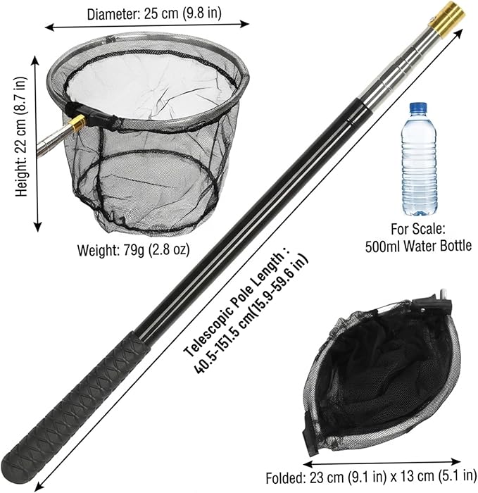 Chicken Net Adjustable Animal Net with Handle 16-60 Inch Telescoping Steel Pole with Folding Head for Catching Birds Poultry and Small Animals